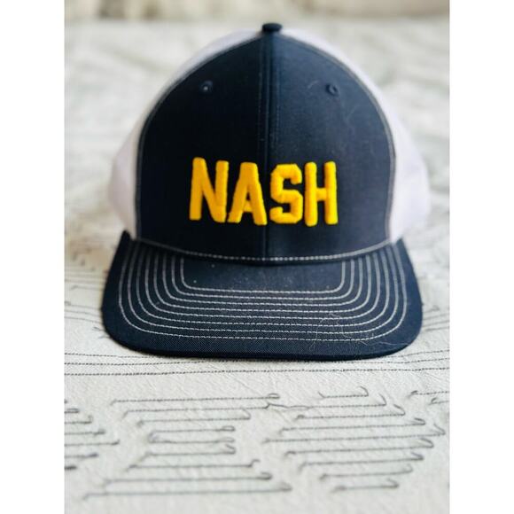 NASH Collection Neoprene NASH Trucker Navy Gold Hat - Picture 1 of 6